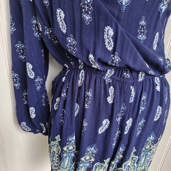 Kori America White Navy Blue Romper Off The Shoulder Tie Paisley Rayon Sz M - Picture 5 of 16